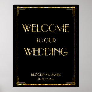 Gold Foil Art Deco Wedding Reception Sign 24x30