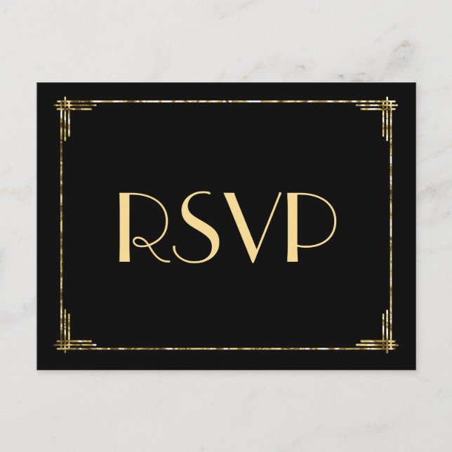 Gold Foil Art Deco Wedding RSVP Postcards (Front)