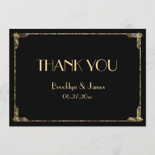 Gold Foil Art Deco Wedding Thank You Cards Black
