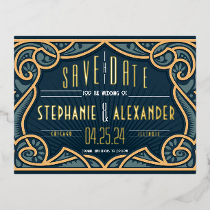 Gold Foil Art Nouveau Save the Date Card