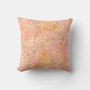 Gold Foil Autumn Fall Orange Brown Green Leaves Cushion