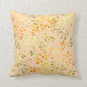 Gold Foil Autumn Fall Orange Brown Green Leaves Cushion