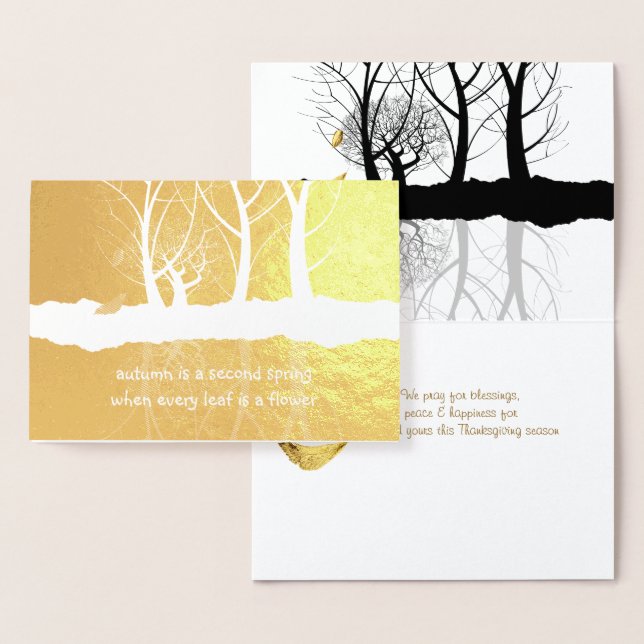 Gold Foil  Autumn Trees in Snow Thanksgiving Foil Card (Display)