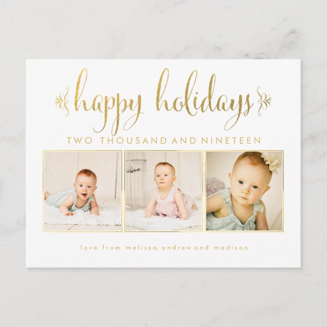 Gold Foil Baby 1st Christmas Photo Frame Postcard (Front)