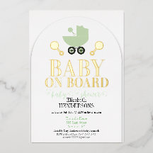 Gold Foil Baby on Board Shower Invite Invitation