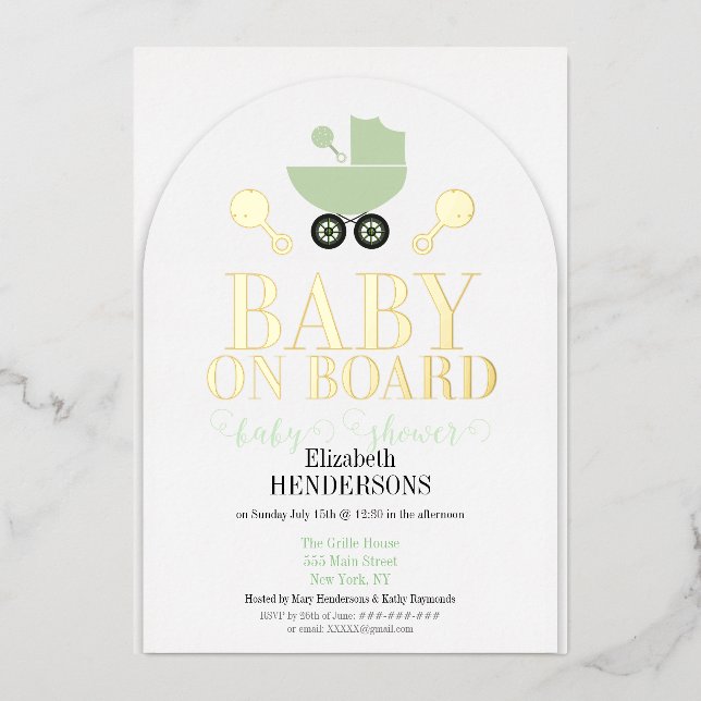 Gold Foil Baby on Board Shower Invite Invitation (Front)