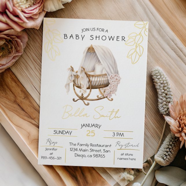 Gold Foil Baby Shower Elegant Script Cradle (Creator Uploaded)