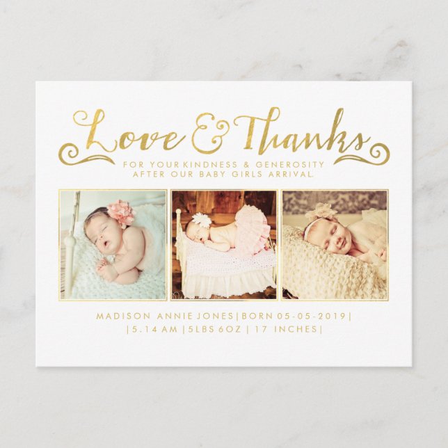 Gold Foil Baby Thank You Sip & See Postcard (Front)