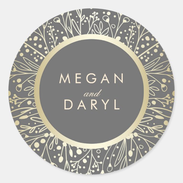 Gold Foil Baby's Breath Floral Frame Wedding Classic Round Sticker (Front)