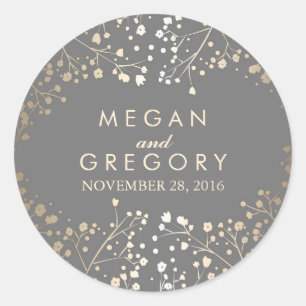 Gold Foil Baby's Breath Wedding Classic Round Sticker