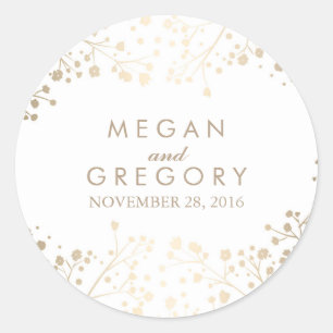 Gold Foil Baby's Breath White Wedding Classic Round Sticker