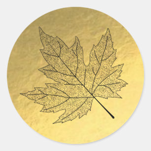 Gold Foil Background Black Maple Leaf Sticker
