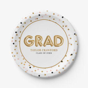 Gold Foil Balloon   Confetti Dots Graduation Paper Plate