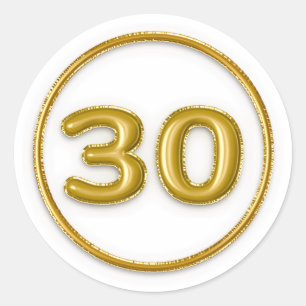 Gold Foil Balloon Number 30 Typography Classic Round Sticker