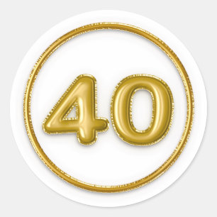 Gold Foil Balloon Number 40 Typography Birthday Classic Round Sticker