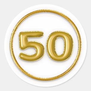 Gold Foil Balloon Number 50 Typography Birthday Classic Round Sticker