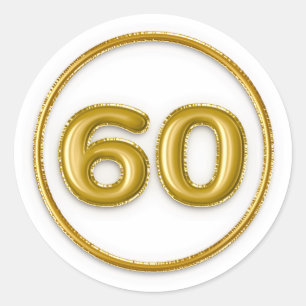 Gold Foil Balloon Number 60 Typography Birthday Classic Round Sticker
