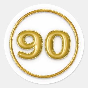 Gold Foil Balloon Number 90 Typography Birthday Classic Round Sticker
