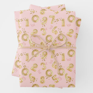 Gold Foil Balloon Numbers Birthday Wrapping Paper Sheet