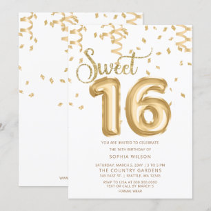Gold Foil Balloon Sweet 16 Birthday Invitation