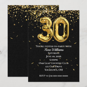 Gold Foil Balloons 30th Birthday Party Invitation