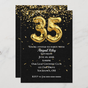 Gold Foil Balloons 35th Birthday Party Invitation