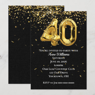 Gold Foil Balloons 40th Birthday Party Invitation