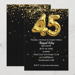 Gold Foil Balloons 45th Birthday Party Invitation