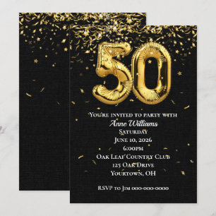 Gold Foil Balloons 50th Birthday Party Invitation