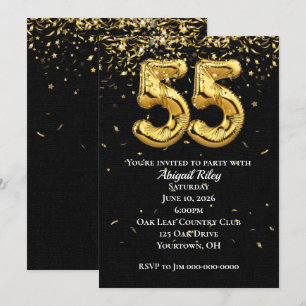 Gold Foil Balloons 55th Birthday Party Invitation