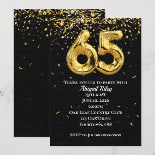 Gold Foil Balloons 65th Birthday Party Invitation