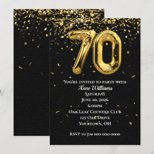 Gold Foil Balloons 70th Birthday Party Invitation