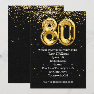 Gold Foil Balloons 80th Birthday Party Invitation