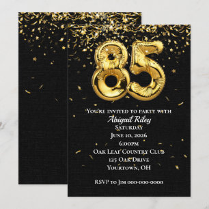 Gold Foil Balloons 85th Birthday Party Invitation
