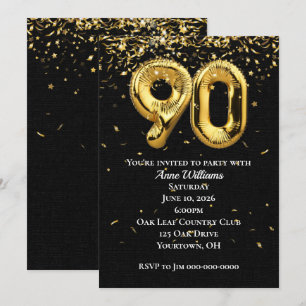 Gold Foil Balloons 90th Birthday Party Invitation