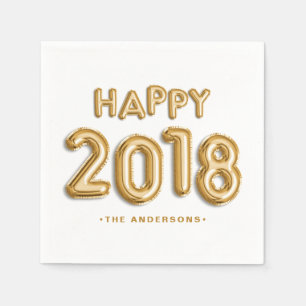 Gold Foil Balloons Happy 2018 Personalised Napkin