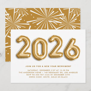 Gold Foil Balloons New Year's Eve Party Invitation