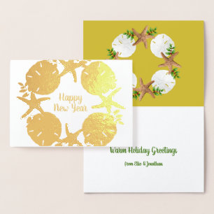 Gold Foil Beach Christmas Sand Dollars Folded Card