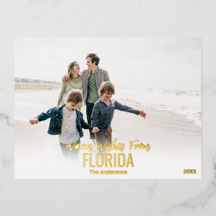 Gold Foil Beach Photo Christmas Card   Your State