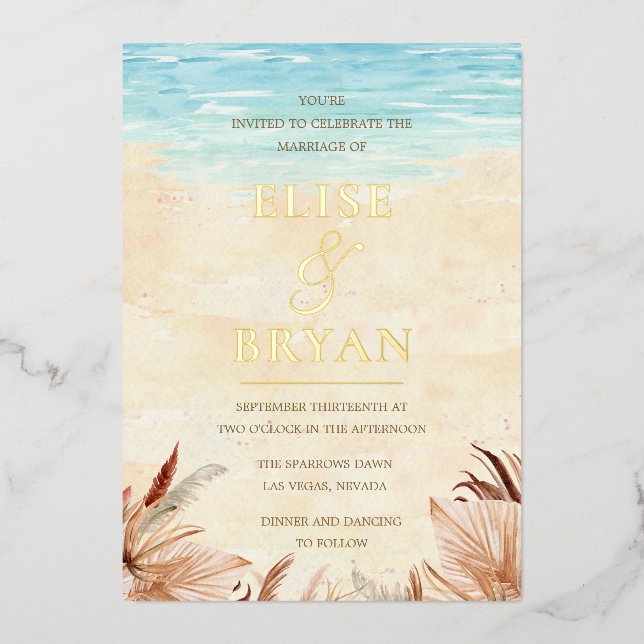 Gold Foil Beachy Boho Bohemian Beach Wedding (Front)