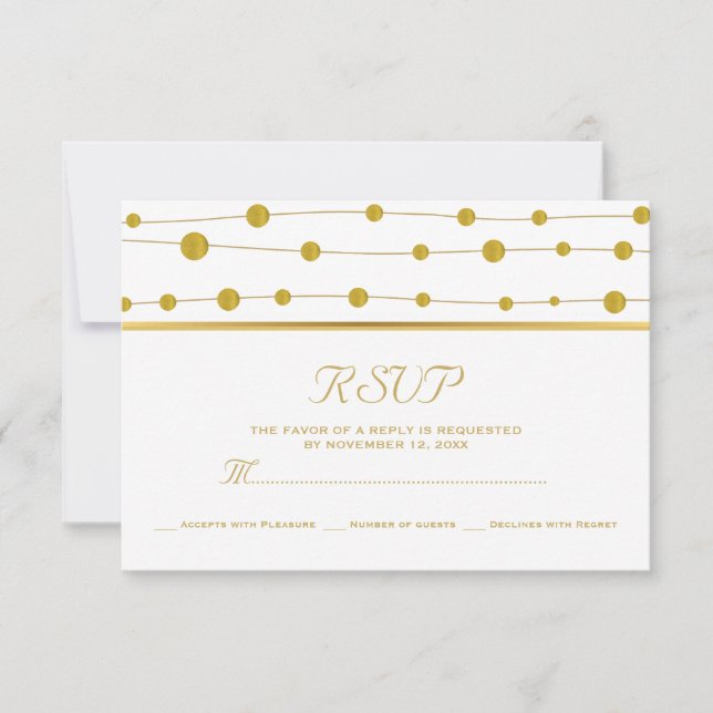 Gold foil beads and stripe modern wedding RSVP (Front)
