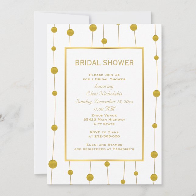Gold foil beads modern wedding bridal shower invitation (Front)