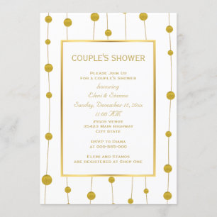 Gold foil beads modern wedding couple's shower invitation