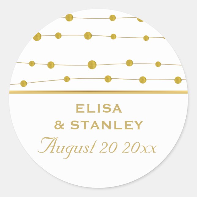 Gold foil beads modern wedding Save the Date Classic Round Sticker (Front)
