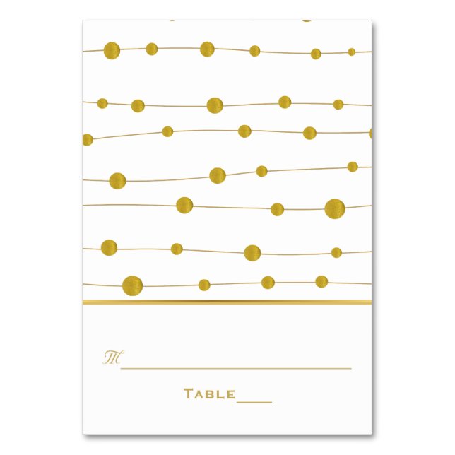 Gold foil beads & stripe modern wedding place card (Front)