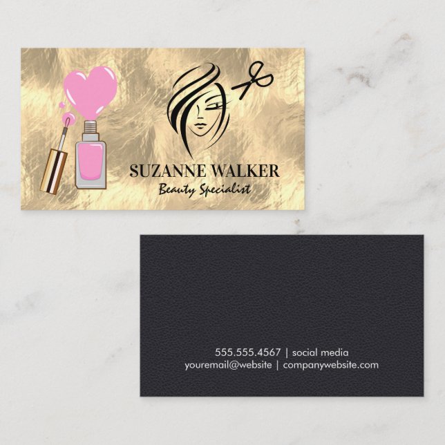 Gold Foil | Beauty Hair and Nails Logo Business Card (Front/Back)