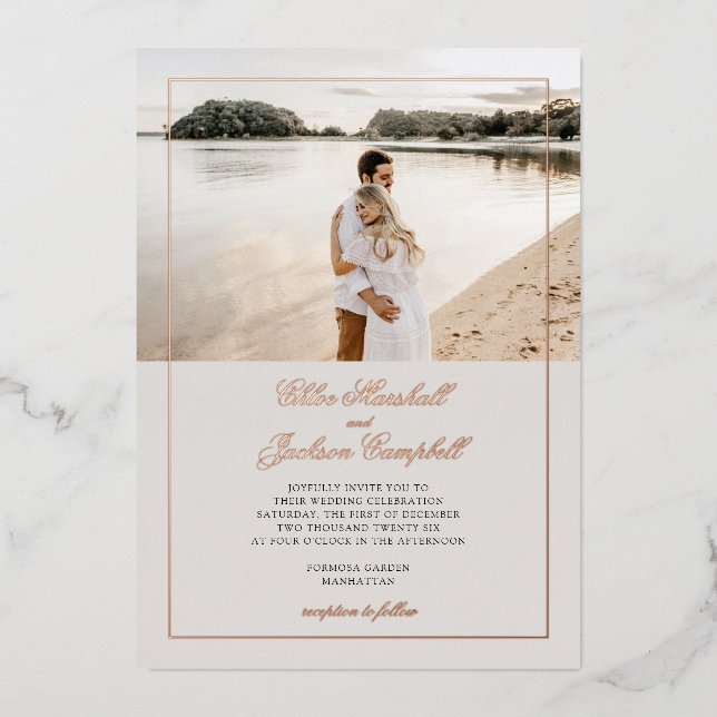 Gold Foil & Beige Minimalist Elegant Wedding (Front)