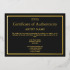 Gold Foil Black Certificate of Authenticity Art