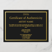 Gold Foil Black Certificate of Authenticity Art