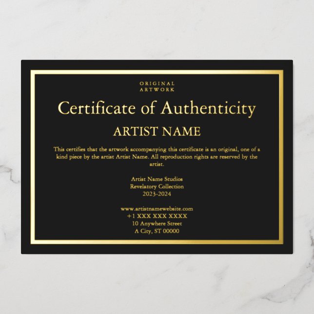 Gold Foil Black Certificate of Authenticity Art (Front)